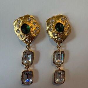 Elegant Gold and Green Dangle Earrings